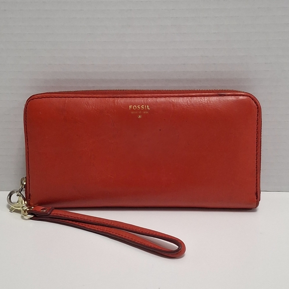 FOSSIL Sydney Red Leather Zip Clutch Wallet Wristlet Organizer SL4265 - Picture 1 of 12